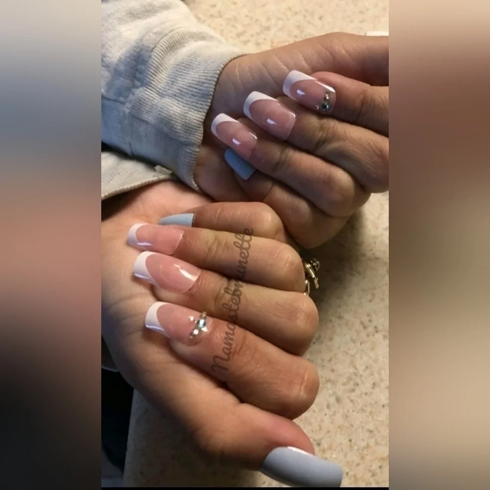 2/$16 Rhinestone Blue Long Press On Nails